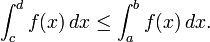 \int_c^d f(x) \, dx \leq \int_a^b f(x) \, dx.