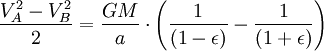 \frac{V_A^2-V_B^2}{2}=\frac{GM}{a}\cdot \left ( \frac{1}{(1-\epsilon)}-\frac{1}{(1+\epsilon)} \right )