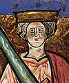 Image of Æthelred II with an oversize sword from the illuminated manuscript