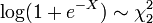 \mathrm{log}(1 + e^{-X}) \sim \chi_2^2\,