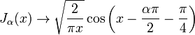 J_\alpha(x) \rightarrow \sqrt{\frac{2}{\pi x}}
\cos \left( x-\frac{\alpha\pi}{2} - \frac{\pi}{4} \right)
