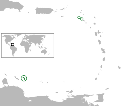 Location of the special municipalities of the Netherlands (green and circled)in the Caribbean (grey)