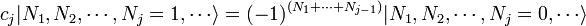 c_j | N_1, N_2, \cdots, N_j = 1, \cdots \rangle = (-1)^{(N_1 + \cdots + N_{j-1})} | N_1, N_2, \cdots, N_j = 0, \cdots \rangle