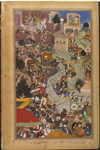 File:Akbar shoots Jaimal at the siege of Chitor.jpg