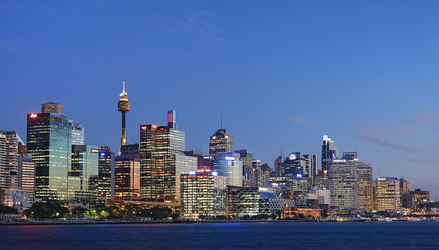 File:City of sydney from the balmain wharf dusk cropped2.jpg