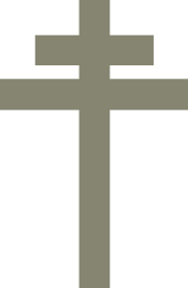 A symbol of a large cross, with a smaller cross attached to the top of it. Similar to a
