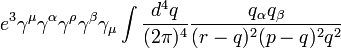 e^3 \gamma^\mu \gamma^\alpha \gamma^\rho \gamma^\beta \gamma_\mu \int {d^4 q \over (2\pi)^4}{q_\alpha q_\beta \over (r-q)^2 (p-q)^2 q^2}