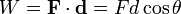 W = \mathbf{F}\cdot \mathbf{d}=Fd \cos\theta \,\!