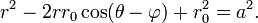 r^2 - 2 r r_0 \cos(\theta - \varphi) + r_0^2 = a^2.\,