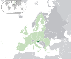 Location of Slovenia (dark green)– in Europe (green & dark grey)– in the European Union (green)