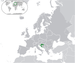 Location of Croatia (green)in Europe (dark grey)